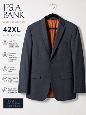 Jos A Bank Joseph Collection Men’s Blazer 40XL Slim Fit Gray 2 Button Sport Coat